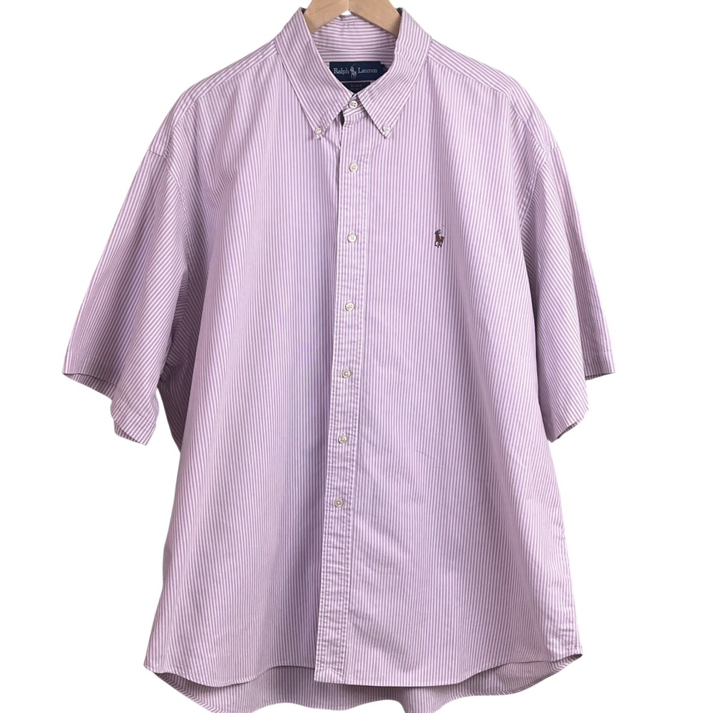 Ralph Lauren Blake Pink Striped Cotton Short Sleeve Button Collar Shirt XXL